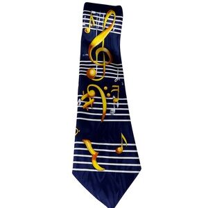 Everyday Music Notes Necktie Navy Blue Gold Treble Clef Novelty Tie